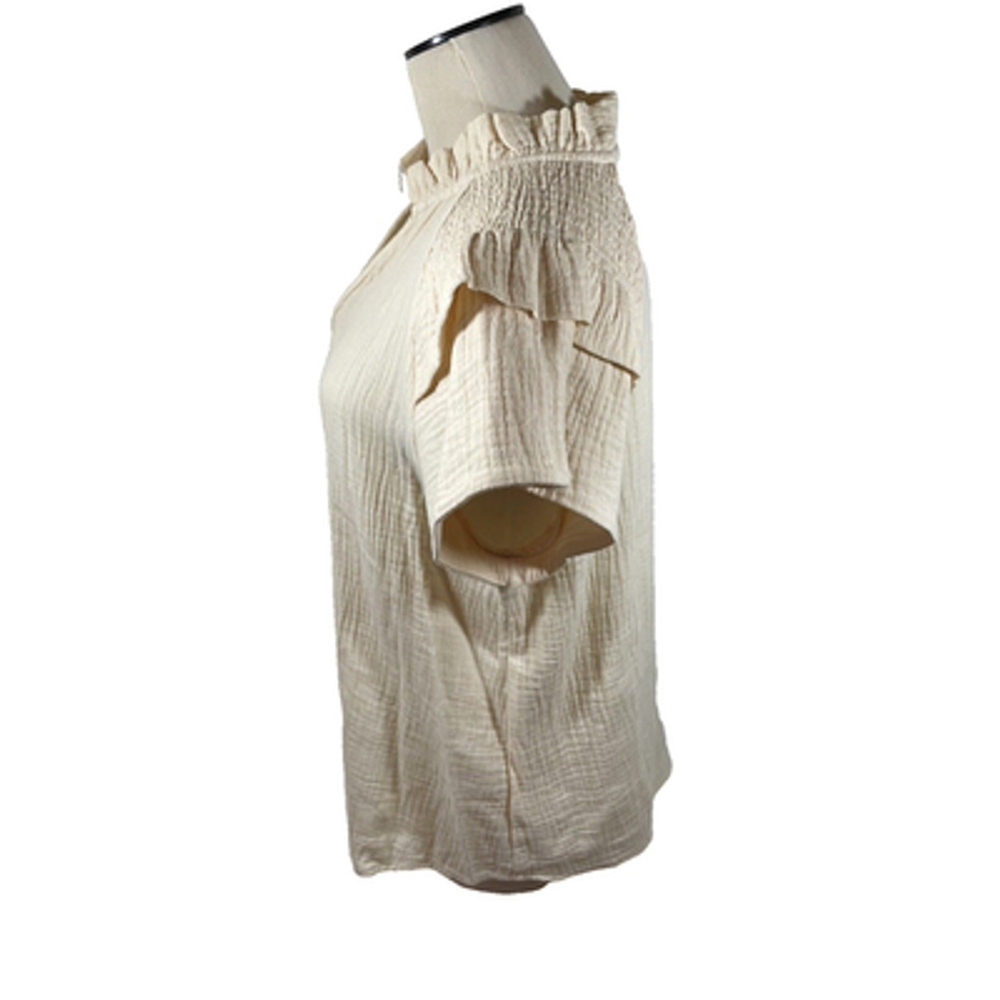 Mazik Blouse Women's Sz M Light Peach V-Neck 100% Cotton Ruffles Pullover - Picture 4 of 11
